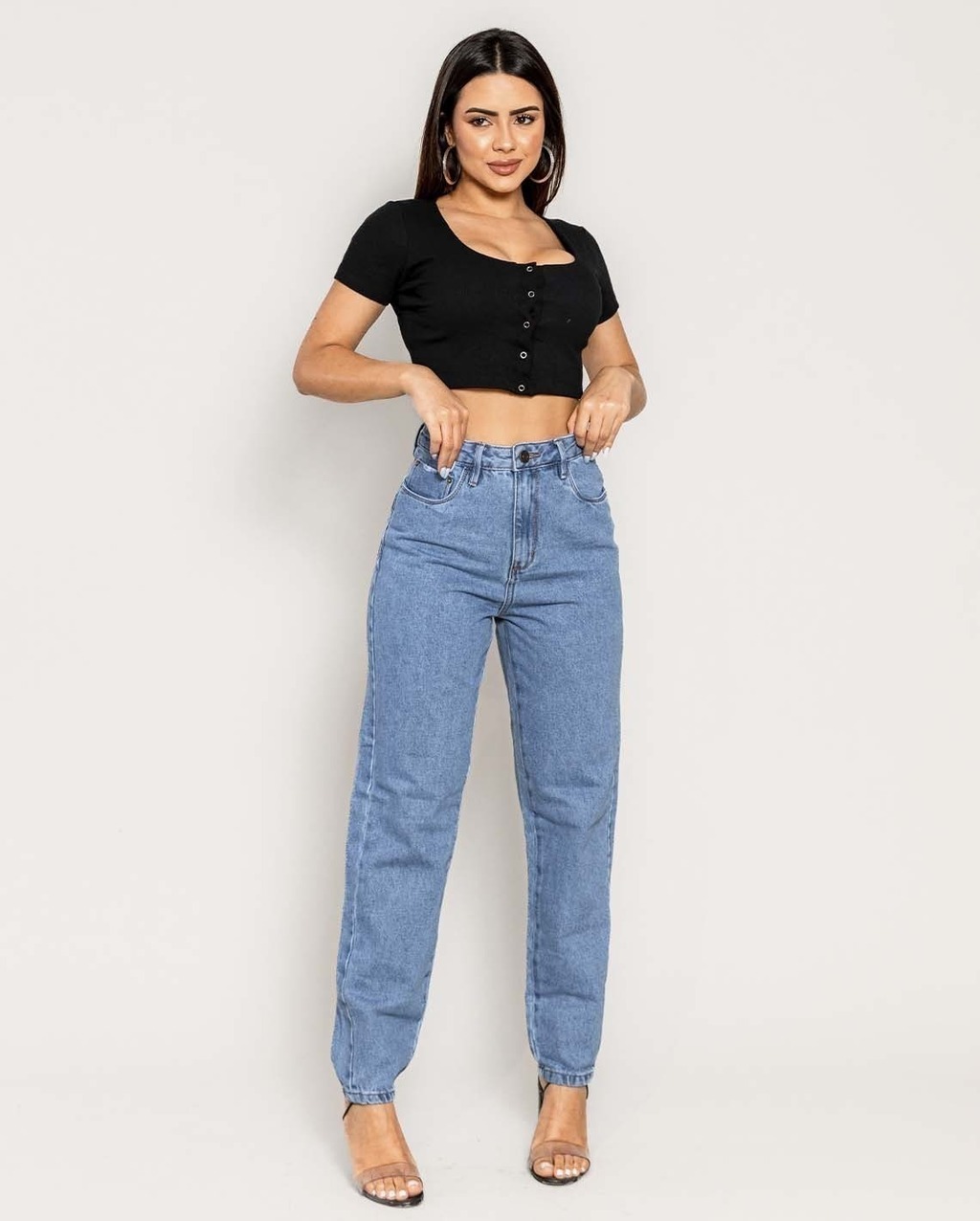 CALÇA JEANS MOM FEMININA CINTURA ALTA 101VIBES 100% ALGODÃO