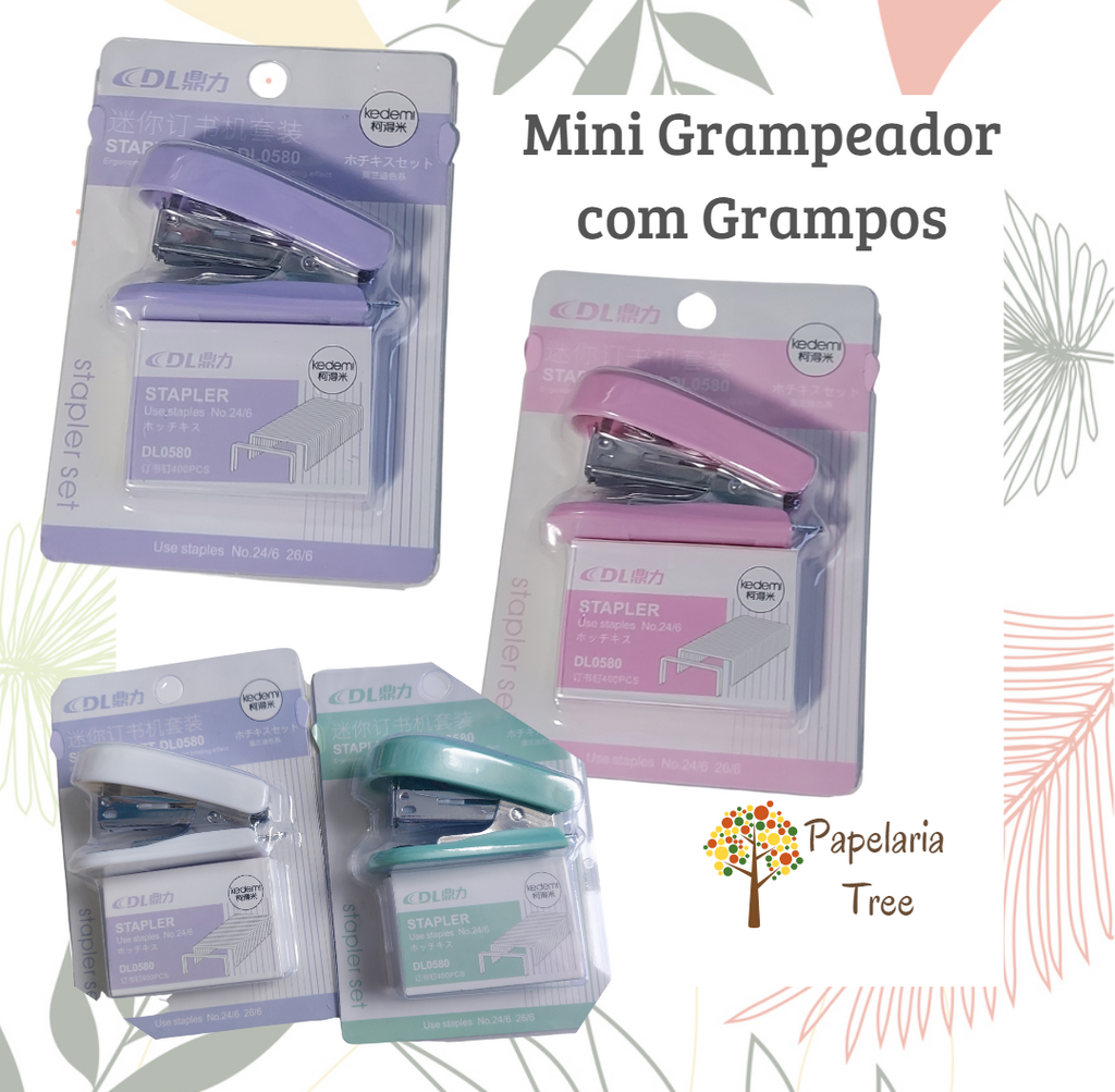 Mini Grampeador Tons Pastéis 24/6 , 26/6 portátil para bolsa, estojo