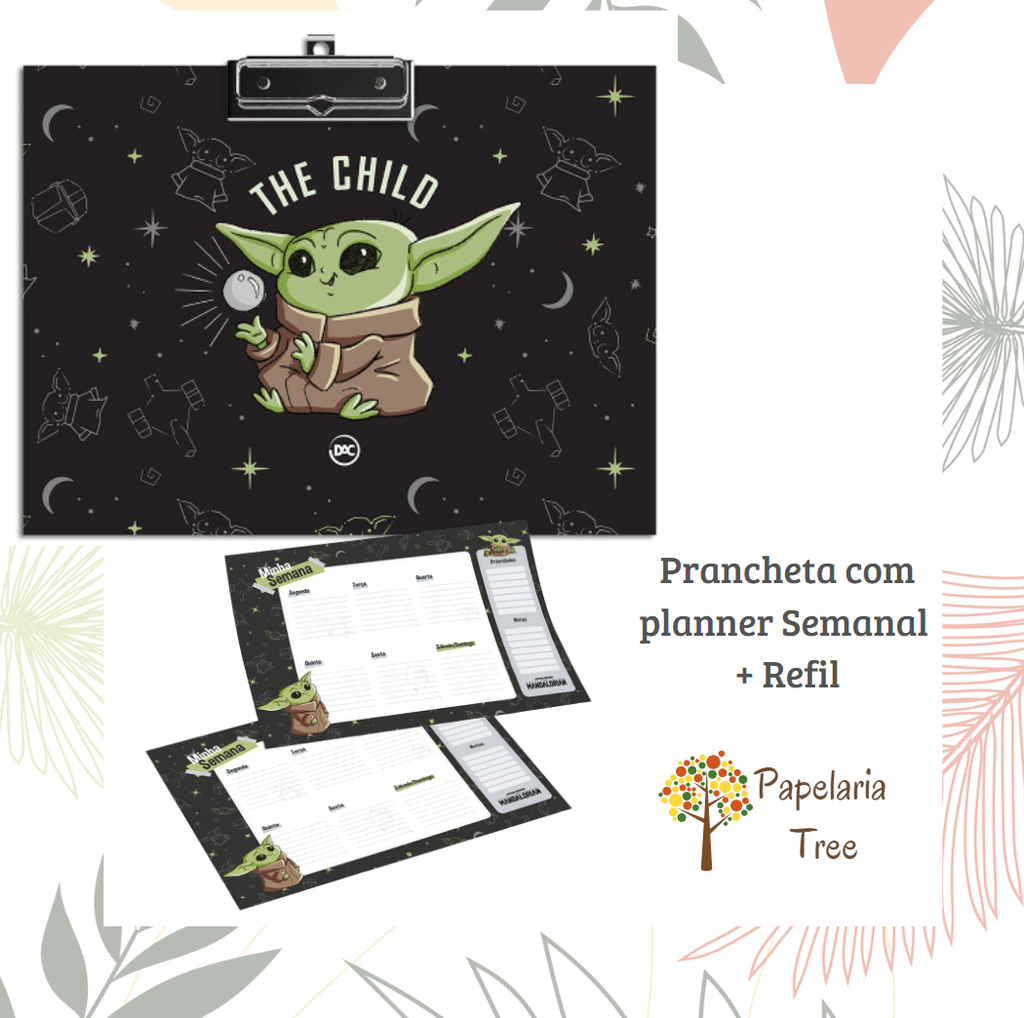 Prancheta Baby Yoda - Star Wars para anotações com 12 folhas + Refil