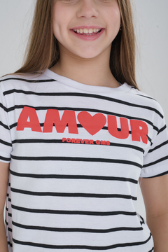 REMERA RAYADA CON ESTAMPA INFLADA AMOUR ROJO - comprar online