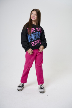 PANTALON ANCHO C/ROTURAS FUCSIA - comprar online