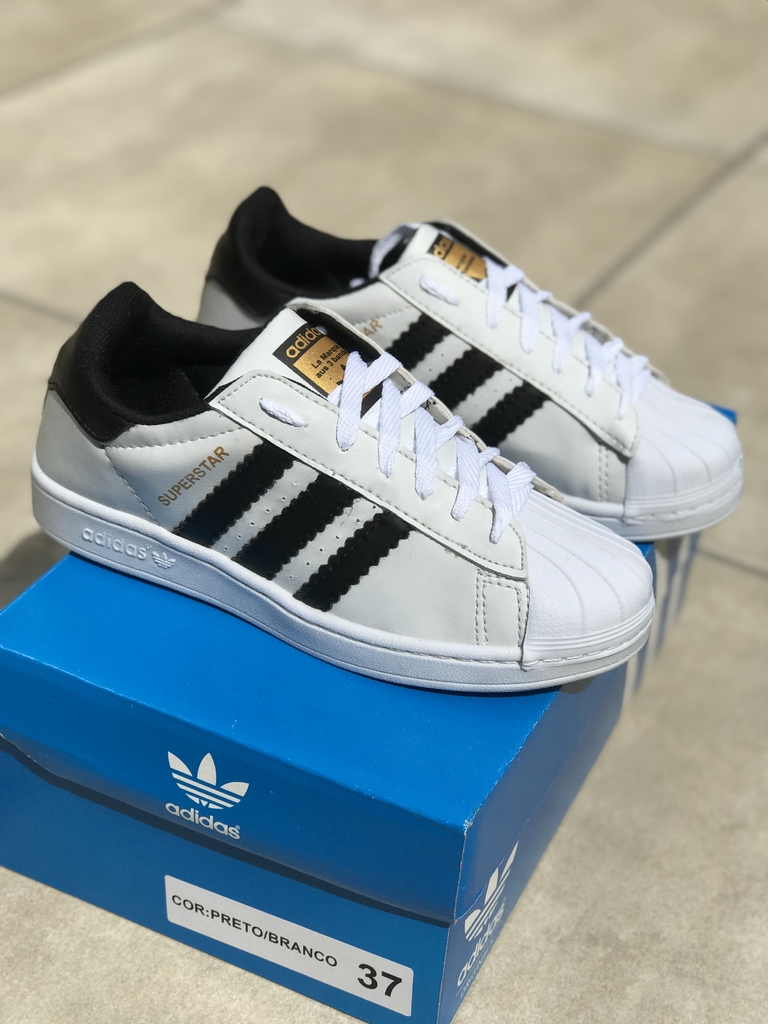 Tênis Adidas Super Star Branco e Preto Feminino Premium