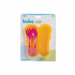 Kit de talheres bebê garfo e colher com estojo Buba Rosa - comprar online