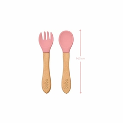 Kit Buba - Pratinho, Bowl e Talheres em Silicone Rosa