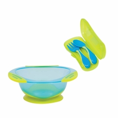 Kit Buba - Pratinho Bowl + Talheres com Estojo Azul Neon