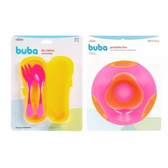 Kit Buba - Pratinho Fun + Talheres com Estojo Rosa Neon - comprar online