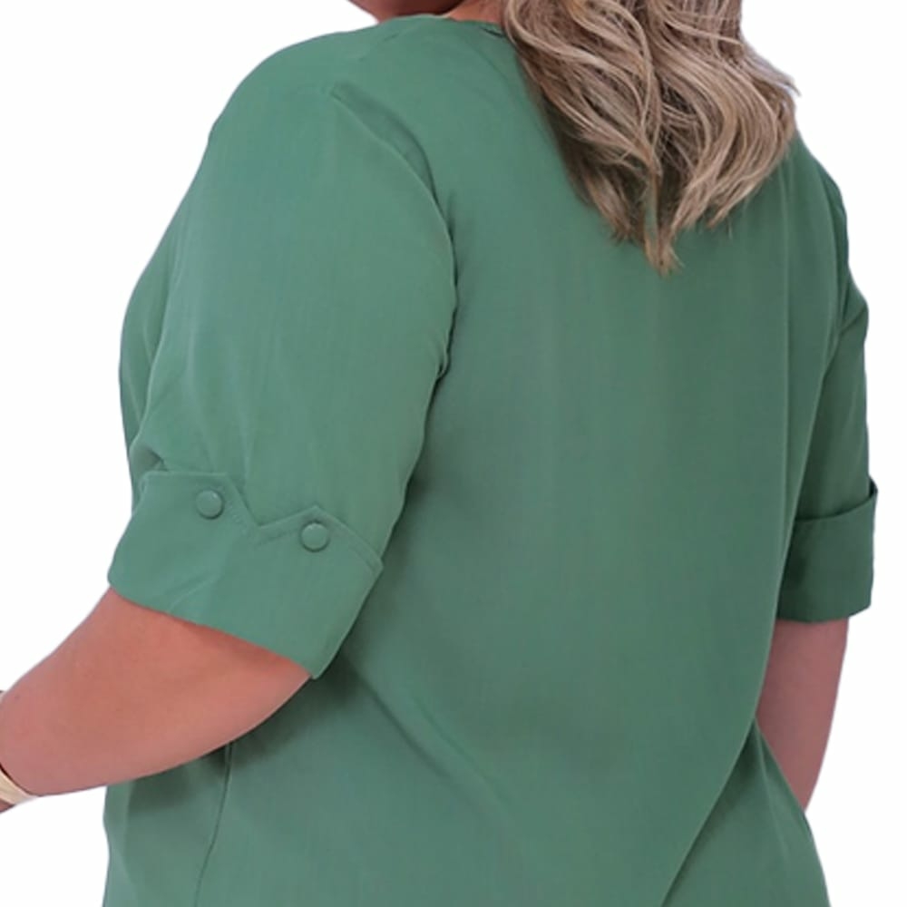 Blusa Plus Size Verde Viscolinho Elegante G1 G2 G3 Donna Martins
