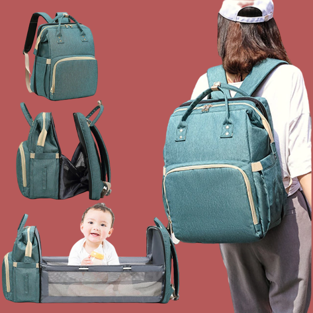 Bolso Mochila Maternal Con Cuna Cambiador Plegable Usb Viaje