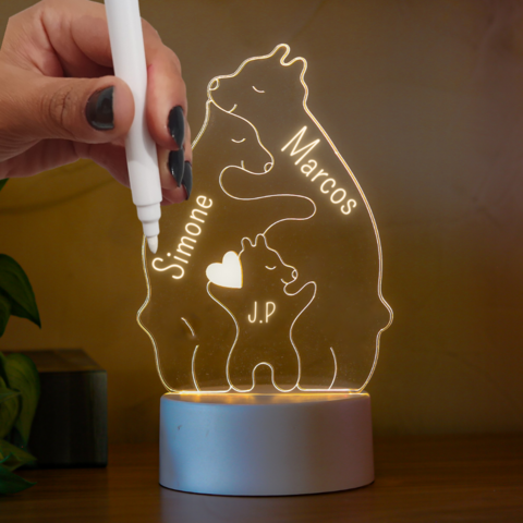 Luminária Família Urso Casal com 1 filho + canetinha - PopLumos