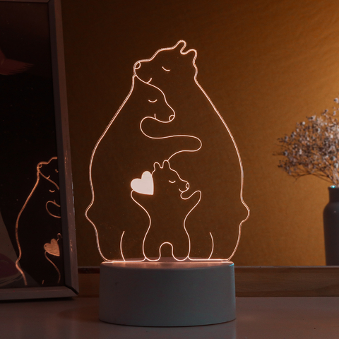 Luminária Família Urso Casal com 1 filho + canetinha
