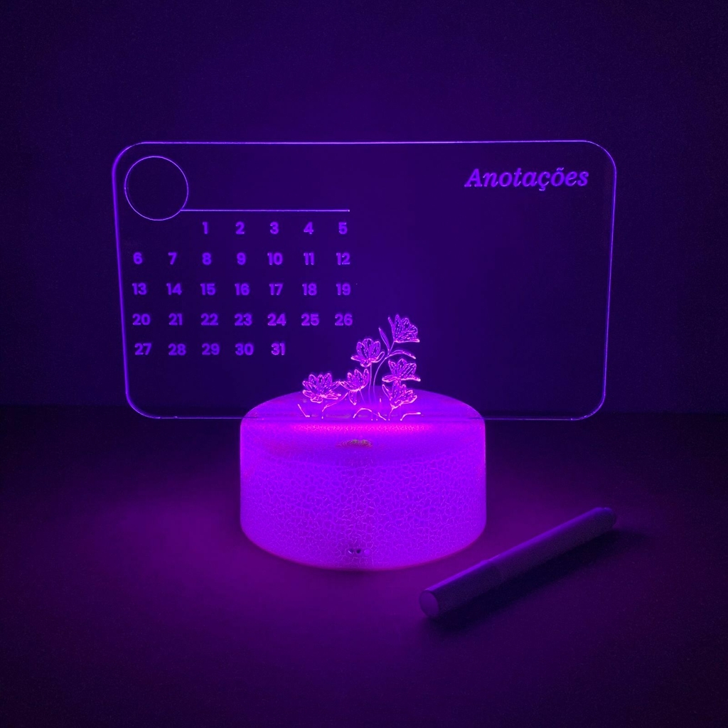 Luminária De Mesa Led 3D Calendário de Escrever +