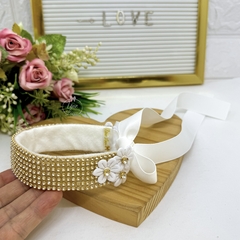 Porta Coque Strass Branco/Dourado