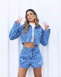 Jaqueta Cropped Jeans Peace and Love - Lavize