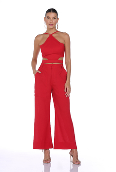 Calça Pantalona Cropped Vermelho - Lavize