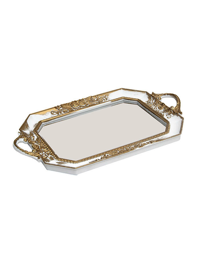 Bandeja decorativa con espejo rectangular, lata dorada para