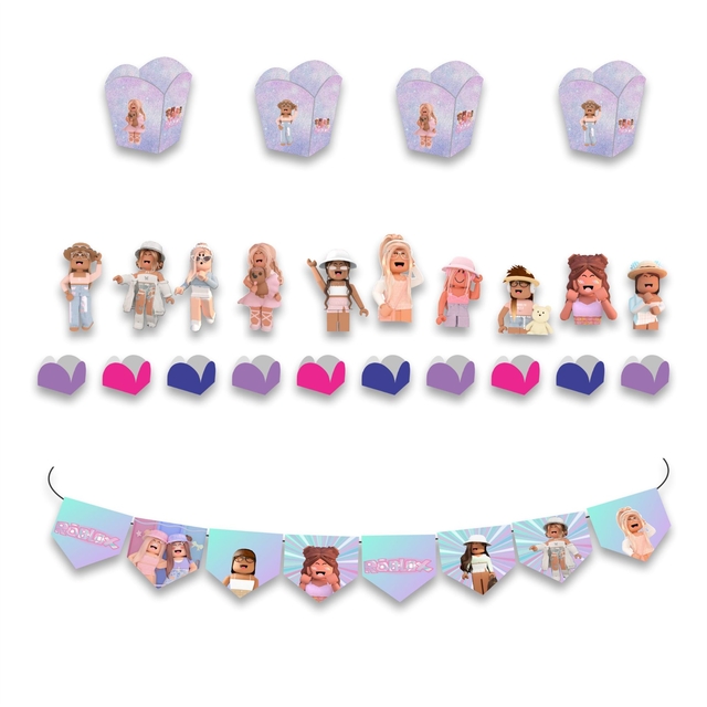 Kit Festa Roblox Menina Girl 5 Quadrinhos + 8 Totens Mdf