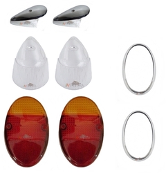 KIT LENTES ARO LANTERNA FUSCA 1200 1300 CRISTAL ÂMBAR (8 PEÇAS)