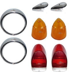 KIT DE AROS E LENTES DA LANTERNAS DIANTEIRAS E TRASEIRAS FUSCA 1300L FUSCÃO 1500 1600 ÃMBAR RUBI