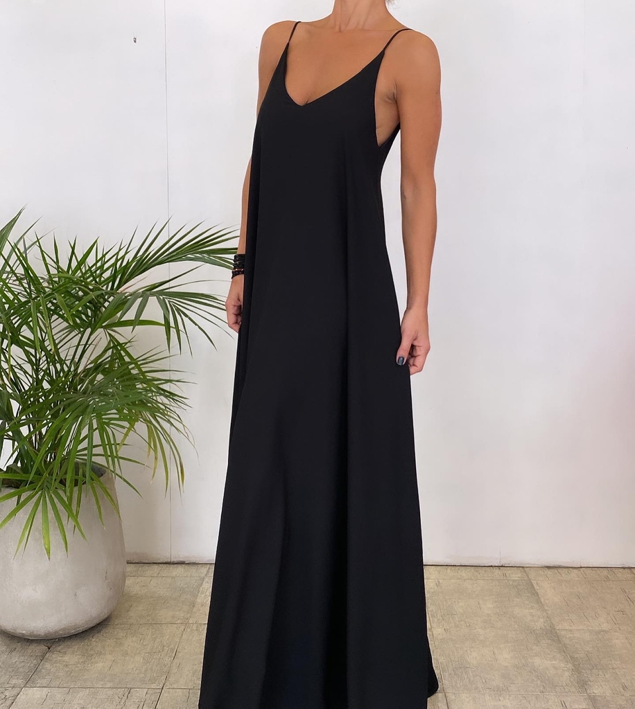 Vestido Gasa Largo Negro - Comprar en CHLOE