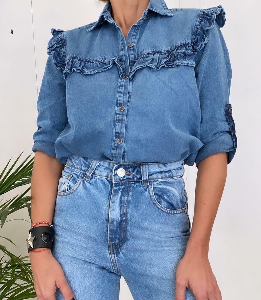 Camisa de Jean con Volados Compr Camisas de Mujer
