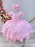 Vestido Infantil Rosa Claro C/ Apliques Borboletas Glitter