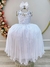 Vestido Infantil Branco Longo C/ Renda e Cinto de Pérolas