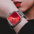 Relógio Feminino Quadrado Minimalista Bays Red Silver Pulseira de Prata 40mm Aço Inoxidável - comprar online