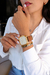 Relógio Feminino Quadrado Charm Full Gold Pulseira De Couro 40mm Aço Inoxidável - comprar online