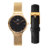 RELÓGIO BEWATCH MINIMALISTA DOURADO ASHFIELD BLACK GOLD 32MM + PULSEIRA COURO PRETO 16MM