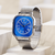Relógio Quadrado Romanos Minimalista Beluxury Silver Blue Aço Inoxidável 40mm