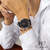 Relógio Feminino Minimalista Chrono Silver Pulseira de Couro Preto 40mm - comprar online