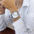 Relógio Feminino Quadrado Minimalista Bays Unitone Kit Pulseira Prata Silver 40mm + Pulseira Nylon Nato Listras 22mm na internet