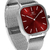 Relógio Feminino Quadrado Minimalista Bays Red Silver Pulseira de Prata 40mm Aço Inoxidável - loja online