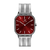 Relógio Masculino Quadrado Minimalista Square Bays Red Pulseira de Aço Prata 40mm Minimalista Aço Inoxidável banhado a titânio