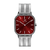 Relógio Feminino Quadrado Minimalista Bays Red Silver Pulseira de Prata 40mm Aço Inoxidável