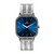 Relógio Feminino Quadrado Square Minimalista Bays Blue Silver Pulseira de Aço Prata 40mm Aço Inoxidável
