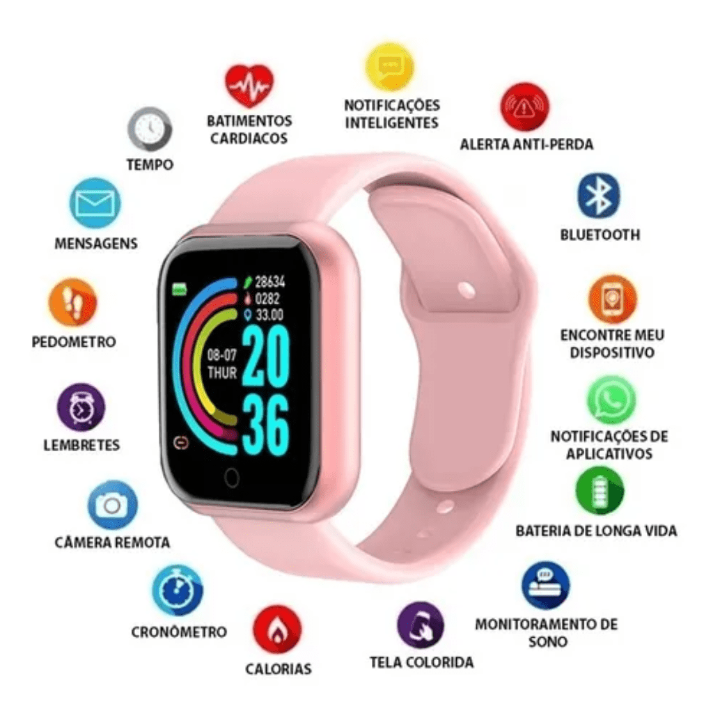 Smartwatch D20 Relógio Digital Película 2 Pulseiras Garantia