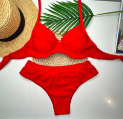 Conjunto Meia Taça Hot Pant Vermelho Anarruga