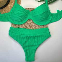 Conjunto Meia Taça Hot Pant Verde Bandeira Texturizado