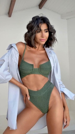 Conjunto Meia Taça Hot Pant Verde Militar Texturizado