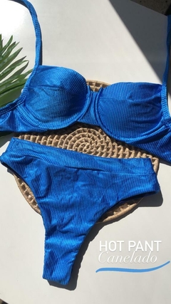 Conjunto Meia Taça Hot Pant Azul Escuro Canelado - loja online