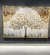 Quadro Grande Árvore Abstrata com Pétalas Brancas, Douradas e Acinzentadas - Arte Moderna