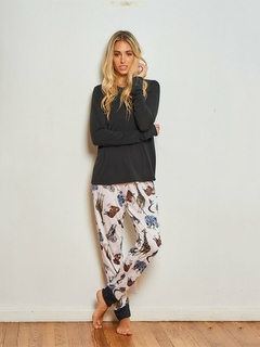Pijama ZOO remera lisa y pantalon modal estampado con puños (371256L) - comprar online