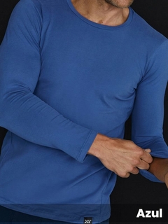 Camiseta basica manga larga cuello redondo, de algodon con lycra liso. Corte anatómico (294087)