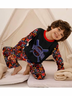 Pijama de dos piezas con puño combinado y estampado (298094J)