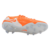 Chuteira de futebol Nike Tiempo Legend X Elite FG em cores vermelho e branco. Apresenta design moderno com cabedal FlyTouch+ macio e travas circulares para máxima tração e agilidade em campo.

