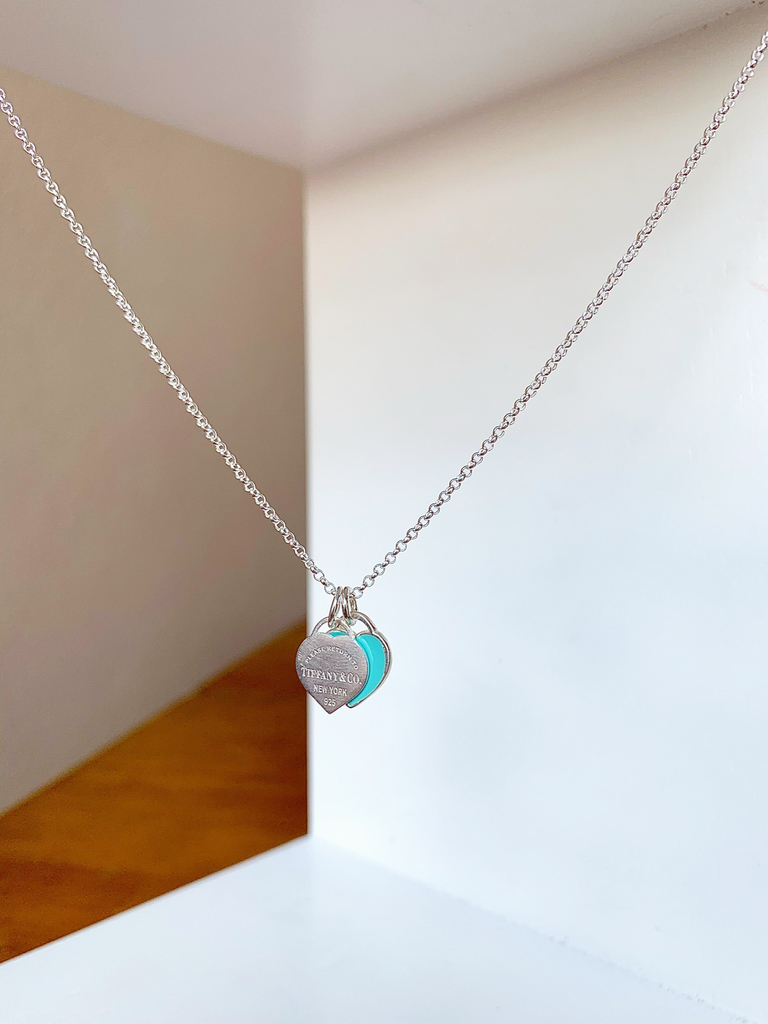 Colar Coração Duplo Turquesa Inspiração Tiffany - Prata 925