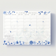 Bloco Planner Mensal Floral Azul 50 folhas tamanho A4 - Fábrica de Pôster