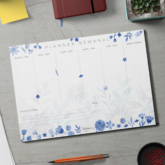 Kit Planner Semanal Floral Azul e Bloco Pautado na internet