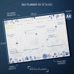 Kit Planner Semanal Floral Azul e Checklist - loja online